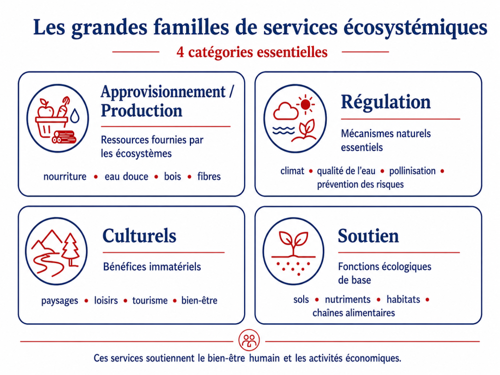 Les grandes familles de services écosystémiques